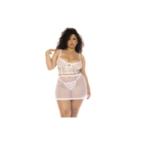 2 en 1 Nuisette et ensemble 2 pièces grande taille en dentelle et résille transparente 
